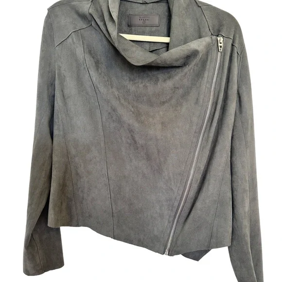 Blank NYC Faux Wrap Vegan Suede Asymmetrical Zip Draped Moto Jacket Grey Medium - Picture 5 of 8